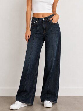 Zara NWT High Rise Relaxed Leg Jeans | Dark Blue Denim | Ankle Length | Size 4
